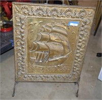 Vtg Embossed Ship Themed Fire Place Screen