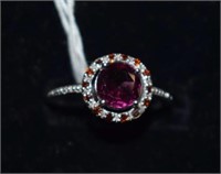 Sterling Silver Ring w/ Rhodolite Garnet  Size 8