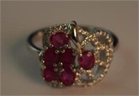 Sterling Silver Ring w/ Rubies w/ White Stones