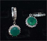 Sterling Silver Earrings w/ Green Semi Precious