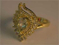 Sterling Silver Ring w/ Topaz & White Stones