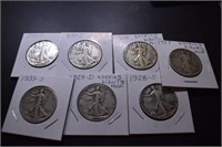 (7) Walking Liberty Half Dollars - 1917, 28s, 29d,