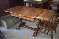 Antique Oak Draw Leaf Trestle Dining Table