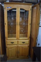 Lighted Oak  Cabinet w/ Glass Shelves