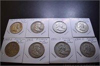 (8) Franklin Half Dollars - Date Range 1950d-1963d