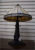 Art Deco Style Stained Glass Table Lamp w/ Metal