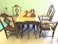 Drop leaf table and chairs, three leaves