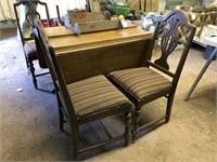 Drop leaf table and chairs, three leaves
