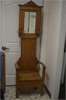 1800'S SOLID OAK HALL TREE WITH MIRROR