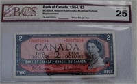 1954 $2 BB Prefix VF CAD Banknote Graded