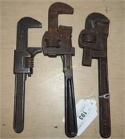 3 Vintage Small Adjustable Steel Pipe Wrenches Lot