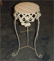 22" Wrought Iron White Floral Plant Stand