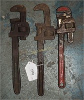 3 Vintage 14" Adjustable Pipe Wrenches