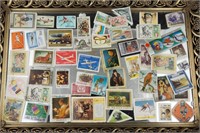 Vtg Odd Size International Postage Stamps Tray