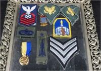 Vintage Navy & Army Patches & Medals Tray Lot