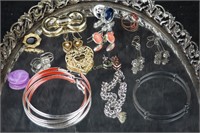 Vintage Lady's Costume Earrings & Bracelets Tray