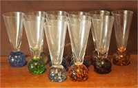 12pc  4 3/4" Tall Blown Glass W Colored Ball Base