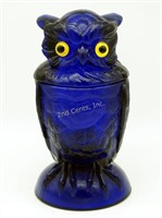 Vintage Rare Fostoria Glass Cobalt Owl Jar