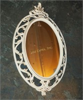 Vintage Syroco Oval White Wrought Iron 30" Mirror