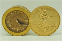 Bulova Twenty Dollar Gold Piece Replica Desk Clock