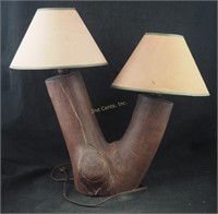 Vintage Polished Drift Wood Double Table Lamp