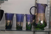 Art Glass Pitcher w/ Five Glasses