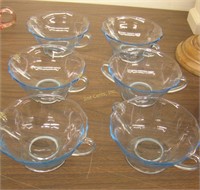 6 Blue Depression Glass Ice Cream Bowls