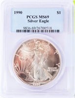 Coin 1990 American Silver Eagle PCGS MS69