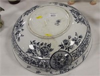 Large blue/white bowl, marked Laxey no.107022