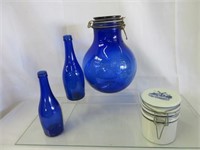 Blue Jars & Small Crock