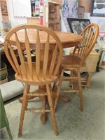 Bar Height Oak Wood Table & 3 Chairs