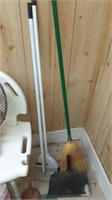 Brooms and dustpan, mop, 5 collectible