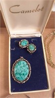 Turquoise and silver jewelry, brooches,