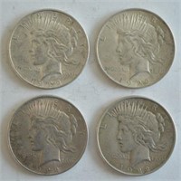 Lot of 4 1922 Peace Silver Dollars