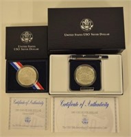 1991 US Mint USO Silver Dollars Unc & Proof