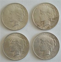 Lot of 4 1922 Peace Silver Dollars