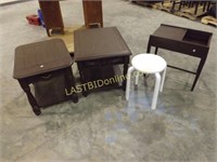 3 WOODEN END TABLES & 1 WOODEN STOOL