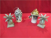 Metal Pineapple Candle Holders, Zebra & Elephant