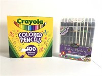 Crayola and fineline markers. Crayolas are not