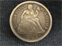 1873 SEATED LIBERTY DIME CLOSED 3 VF