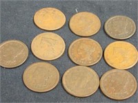 10 PC ONE CENT SET 1840(2),41,42,43,44,45(2),46,ND
