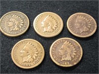 5 INDIAN HEAD I CENT PIECES 1959-1963
