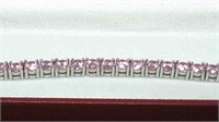 14.5CTW Pink Sapphire Sterling Silver Bracelet