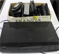APEX DVD PLAYER AND ASSORTED REMOTE CONTROLS