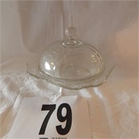 PRESSED GLASS LIDDED BUTTER DISH-7"
