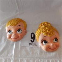 VINTAGE PLASTER GIRL AND BOY PLAQUES- HAND
