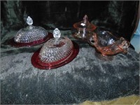 Indiana Glass Butter Dish Cranberry Diamond Point