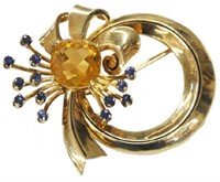 14K VINTAGE SIGNED TIFFANY PIN WITH CITRINE.