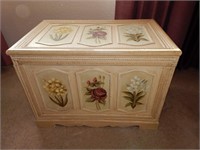 PAINTED BOX WITH KNITTING SUPPLES
