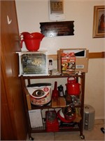 LARGE LOT OF KITCHEN ITEMS AND SHELF
